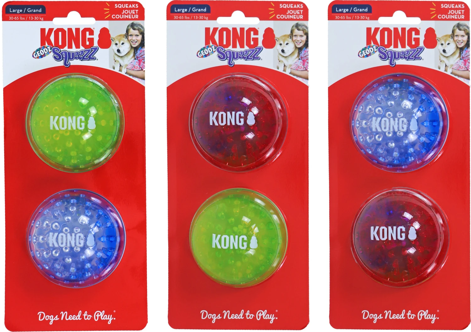 Kong Kong Hond Squeezz Geodz Assorti, Large Pak A 2 Stuks. 1 Kong Kong Hond Squeezz Geodz Assorti, Large Pak A 2 Stuks.