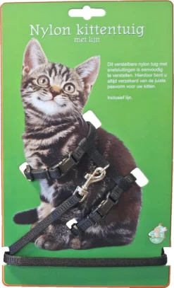 Boon Kittentuig Nylon Met Lijn, Zwart. -Huisdierproducten image 2181