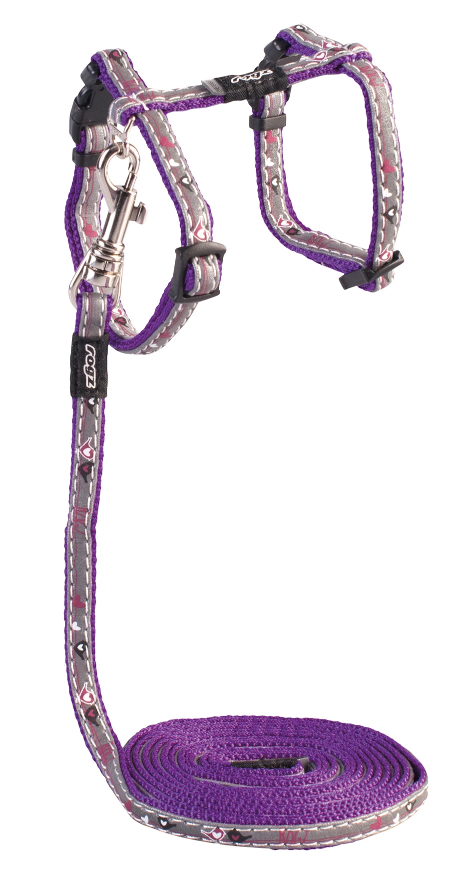 Rogz Beltz Catz NightCat Tuig+Lijn XS Paars Budgies 1 St. Extra Small 2 Rogz Beltz Catz NightCat Tuig+Lijn XS Paars Budgies 1 St. Extra Small - Afbeelding 2