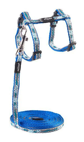 Rogz Beltz Catz NightCat Tuig+Lijn XS Blauw Floral 1 St. Extra Small 2 Rogz Beltz Catz NightCat Tuig+Lijn XS Blauw Floral 1 St. Extra Small - Afbeelding 2