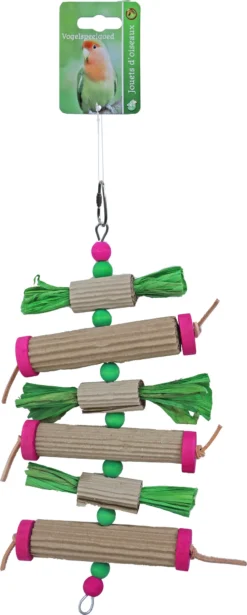 Boon Boon Vogelspeelgoed Bal Hout Met Toffee En Koker Karton, 35 Cm.