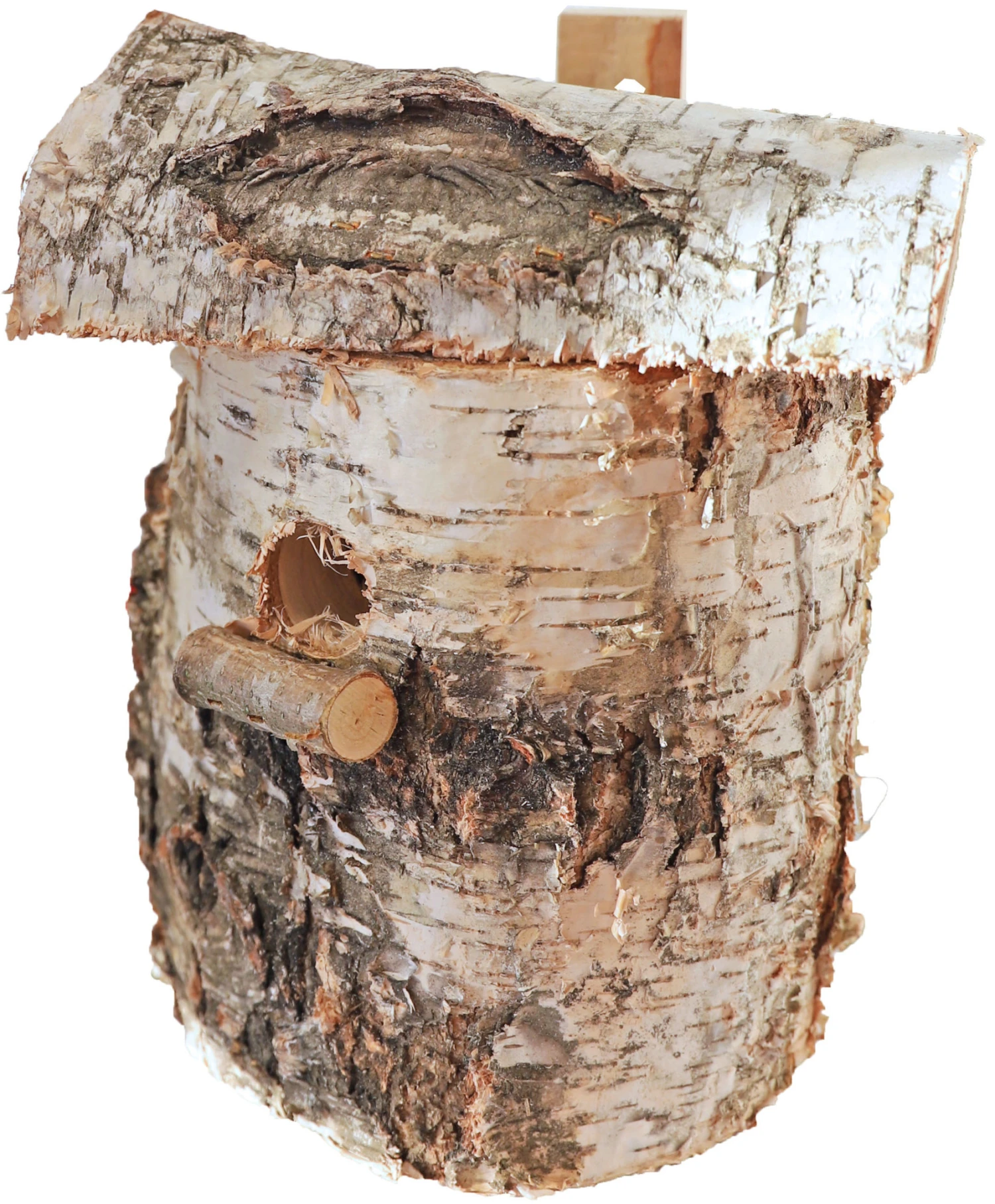 Mezenkast Berken Met Berken Dak, Hangbaar. 1 Mezenkast Berken Met Berken Dak, Hangbaar.